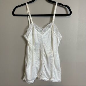 Vintage Nylon Camisole Top Size 32 Lace Hem Tank White Modern Small Cottage Core